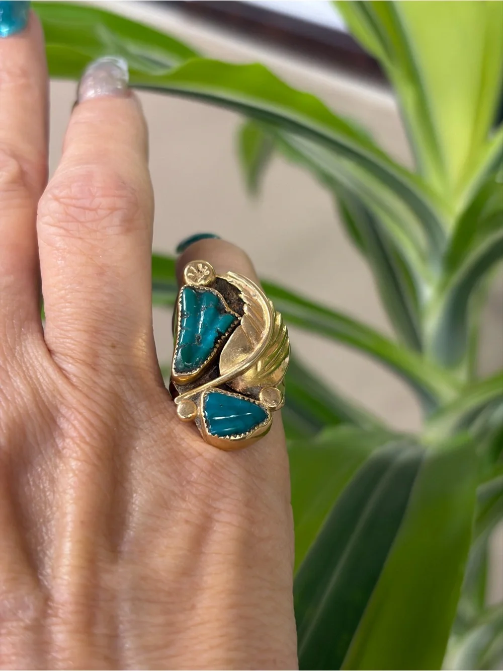 14K Gold Turquoise Statement Ring by Faye Eustis